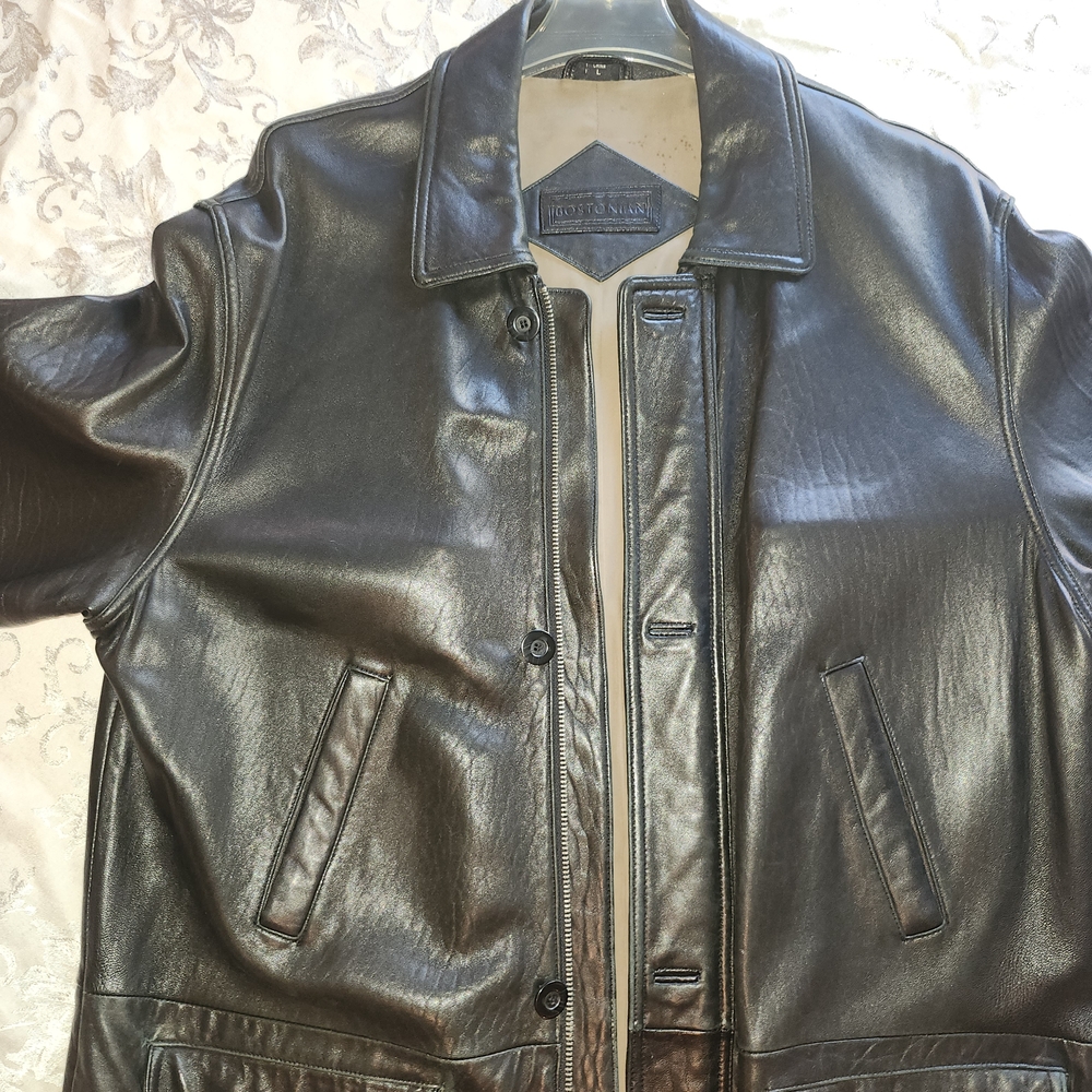 Bostonian Black Leather Trench Coat